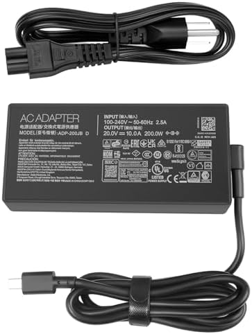 20V 10A 200W Laptop Charger for Asus ROG Zephyrus G16 gu605 gu605m ga605w ga605 Asus TUF Gaming A14 fa401u fa401w ProArt P16 h7606 pz13 ht5306 PX13 hn7306 Power Supply adp-200jb k