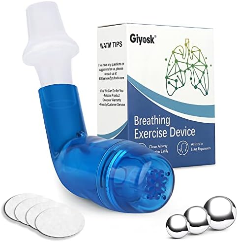 Breathing Exercise Device for Lungs, Lung Expansion and Mucus Relief Device, Portable Expiratory Breathing Exerciser with A Set of Accessories, Breathing Trainer for Lung Cleanse(Blue)