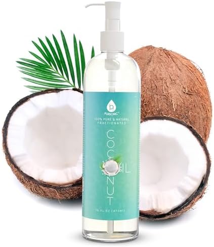 Pursonic Pure Unscented Fractionated Coconut Oil - 16 Oz Multipurpose Oil for Skin, Hair, Body Massage & Makeup Removal - Carrier Oil for Essential Oils and Aromatherapy