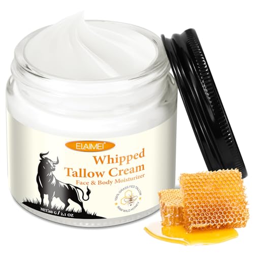 Grass Fed Beef Tallow For Skin - Face & Body,Organic Whipped Tallow Moisturizer for Women Girls 2.1oz (Unscented)