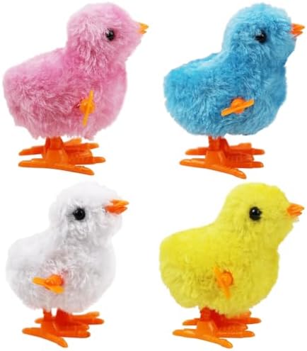 4PCS Chick Plush Wind Up Toys, Novelty Baby Chick Toys - Wind Up Easter for Kids and Toddlers Ages 1-3, Chicken for Easter Basket Stuffers, Party Favors - Animals Plush Clockwork