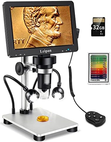 7" LCD Digital Microscope 1200X,Leipan 12MP Coin Microscope for Adults,1080P Microscope with 12pcs Slides,Windows/Mac OS Compatible(32GB Card)