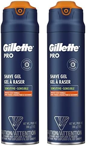 Gillette PRO Shaving Gel For Men Cools To Soothe Skin And Hydrates Facial Hair, 7oz, ProGlide Sensitive 2 in 1 Shave Gel (Pack of 2)