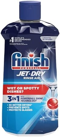 Finish Jet-Dry Dishwasher Rinse Aid, Compatible with Dishwasher Detergent, Prevents Spots & Residues, Dries, Shine & Protects, 16 oz, 155 Washes.