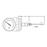 PIC Gauges B3B9-MM SS Case Bimetal Thermometer, 316 SS Stem, Back Angle Connection, 3" Dial, 9" Stem Length, 50/300° F & 10/149° C Temperature Range