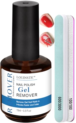 LOUINSTIC Gel Nail Polish Remover Kit – Fast & Gentle Gel Removal, Includes 1 Gel Remover, 100/180 & 600/3000 Grit Nail Files for At-Home Manicure, Safe & Non-Damaging Nail Care for DIY Lovers