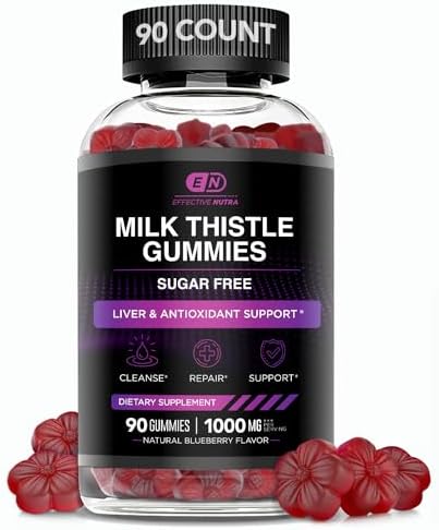 Milk Thistle Gummies | Sugar-Free Milk Thistle Extract 1000mg for Liver Detox & Antioxidant Support | Vegan, Gluten-Free| 45-Day Supply, Natural Berry Flavor, Made in USA (90 Count)