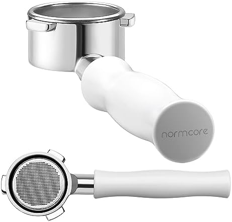 Normcore 54mm Bottomless Portafilter Fits Breville Sage Barista Express Machines, Barista-Grade Naked Espresso Tool, Included 18g Filter Basket, Anodized Aluminum Handle, White