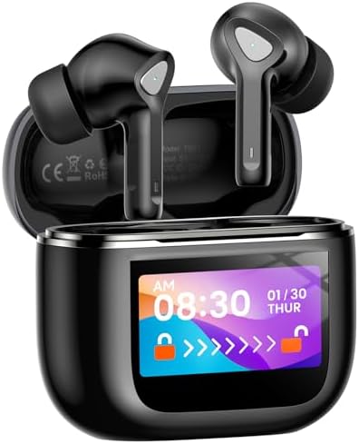 Wireless Earbuds Bluetooth 5.3 Headphones with Touch Screen 50H Playtime Deep Bass Stereo Ear Buds with Mic IPX7 Waterproof in Ear Earphones for Pad Tablet Android/iOS Phones Gifts for Women Men