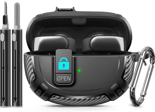for Bose Ultra Open Earbuds Case Cover 2024 with Cleaner Kit,Military Hard Cover with Lock for Bose Open Ear Earbuds Charging Case Accessories with Keychain for Men Women-Black