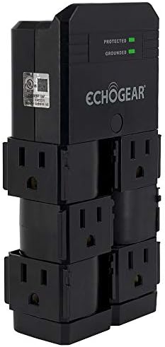 ECHOGEAR On-Wall Surge Protector with 6 Pivoting AC Outlets & 1080 Joules of Surge Protection - Low Profile Design Installs Over Existing Outlets to Protect Your Gear (Black)