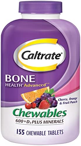 Caltrate Chewables 600 +D3 Plus Minerals Calcium and Vitamin D, Sugar Free, Cherry, Orange and Fruit Punch, 155 count