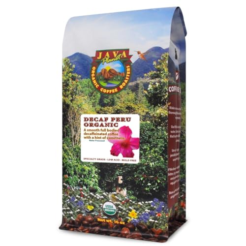 Java Planet Organic, Water Process Decaf Peru, Smooth Full Flavored Organic Coffee Beans, Low Acid, Whole Bean Coffee 1LB Bag