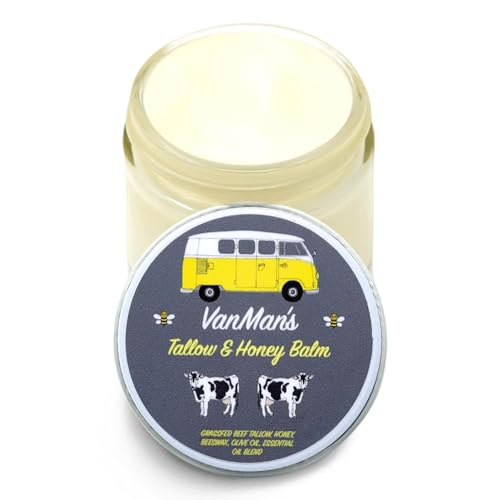 Vanman's - Tallow and Honey Balm With No Added Scent Jumbo - Beef Tallow Face Moisturizer with Grass-Fed/Finished Beef Tallow for Skin, Organic Raw Honey and Beeswax, Cold Pressed Olive Oil - 6 oz