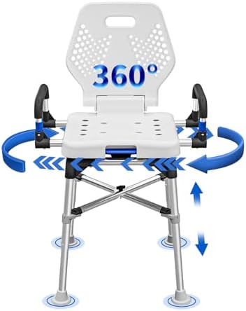 Swive Shower Chair for Seniros Elderly Disabled or Bariatric Adults with Arms and Back, Bench Seat for Inside Shower Stall and Bathroom Bath Tub Seats Adjustable Stool Heavy Duty 500 lbs sit Chairs