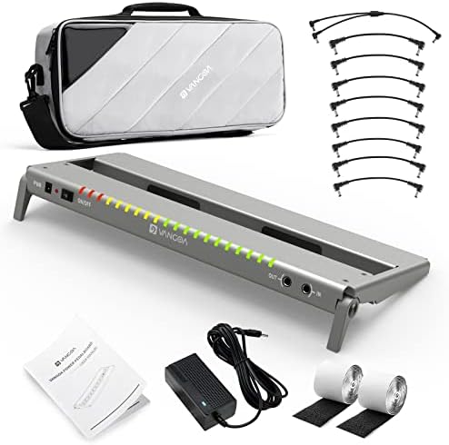 Vangoa Guitar Pedal Board with Built-in Isolated Power Supply, VPPD-S Aluminum Small Portable Folding Powered Guitar Pedalboard with Carry Bag, 2.8lb, Gray