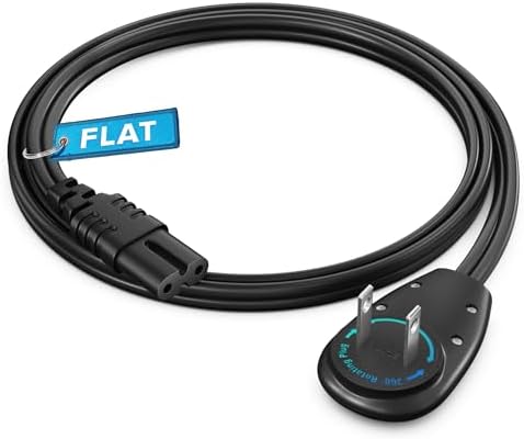 Maximm 2-Prong TV Power Cord 2ft, 360° Rotating Flat Plug, UL Listed, Non-Polarized, Compatible with Samsung, LG, Sony, TCL, Hisense, and More LED LCD Smart TVs, Black