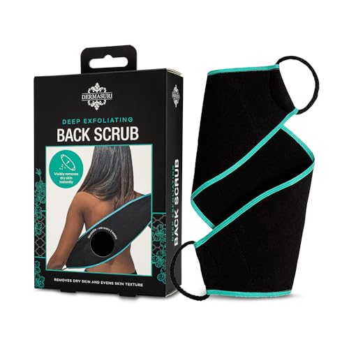 Dermasuri Deep Exfoliating Back Scrubber -Bath & Shower Back Scrub - Body Exfoliator Scraper Tool - Valentine's Gift for Her or Him - Deep Exfoliation Body Cleaner for Shower, 27" Long, 8" Wide