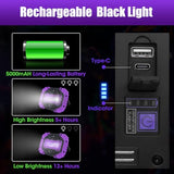 roperry 2 Pack Rechargeable Black Light, 5000mAh Cordless Battery Powered Magnetic Portable LED Blacklight, 395nm Ultraviolet Flood Light for Glow, Dark Party, Catfishing,Halloween(2 Pack)