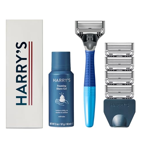 Harry's Razors for Men - Men's Razor Set with 5 Razor Blade Refills, Travel Blade Cover, 2 oz Shave Gel (Ocean Blue)
