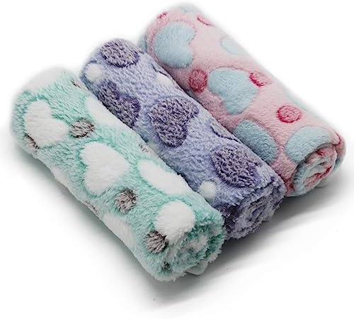 1 Pack 3 Puppy Blankets Super Soft Warm Sleep Mat Love Print Blanket Fluffy Fleece Pet Blanket Flannel Throw Dog Blankets for Small Dogs Puppy Dogs Fluffy Cats,Mix Love-Large(40"x30")
