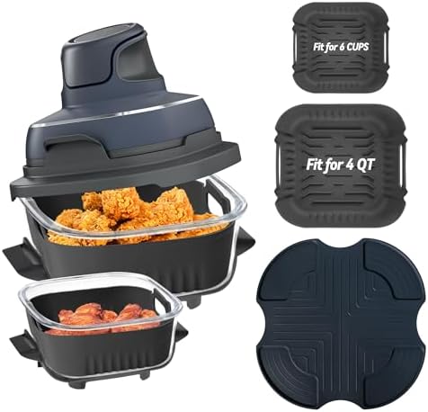 Air Fryer Trivets Silicone for Ninja Crispi,Silicone Air Fryer Liners for Ninja Crispi Portable, 2PCS Airfryer Liners for 4 QT & 6 Cup Glass Containers