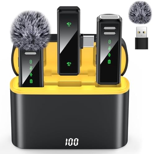 Wireless Lavalier Microphone for iPhone 15, Android, PC, Laptop, USB C Mini Microphone with Noise Cancellation, Mini Microphone for Video Recording, Vlog, YouTube, TikTok (USB C+Charging Case)