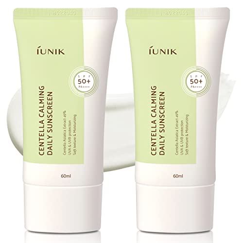 IUNIK Centella Calming Moisture Daily Sunscreen SPF 50+ PA++++ Matte & No White Cast Centella Asiatica Dry Oily Sensitive Vegan Korean Skincare - Pack of 2