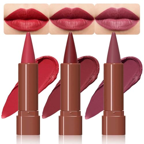3Pcs Nude Lipstick Lip Liner Matte Sets,Light to Dark High Pigmented Velvet Lipstick Lipliner for Daily Makeup,for Women Long Lasting Waterproof 24 Hours Lip Stick Lip Stain Makeup Gift Sets
