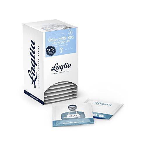 Instant Skim Milk Powder / Non-Fat Milk Powder PACKETS by Laqtia, 18 Count Box, Makes an 8oz glass of Milk, Non GMO, Free of bST and rBGH, made using 100% European Dairy, product of Spain (Convenient On-The-Go Instant Milk)