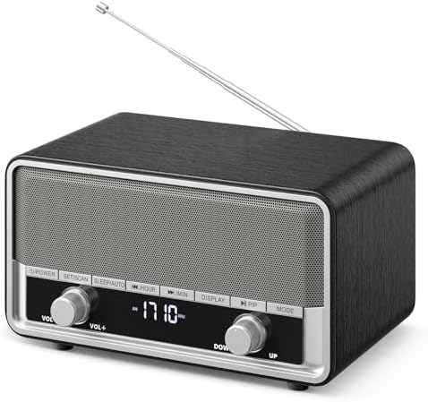 AM FM Radio Plug in Wall Clock Radio for Bedroom Digital Radio with LCD Display/40 Presets Retro Bluetooth Speaker Radio for Office FM Radio with Best Reception for Great Gift Black