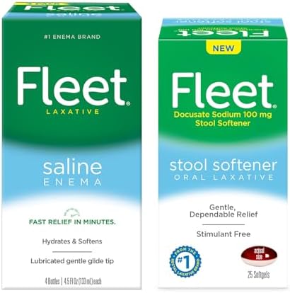 Fleet Laxative Saline Enema for Adult Constipation, 4.5 fl oz, 4 Bottles Laxative, Stool Softener, Stimulant Free Oral Laxative for Constipation Relief, 25 Count Softgels
