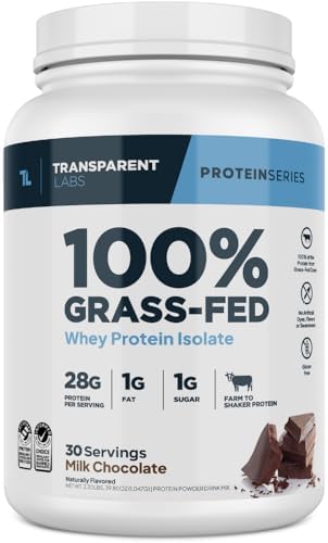 Transparent Labs Grass-Fed Whey Protein Isolate - Naturally Flavored, Gluten Free Whey Protein Powder with 28g of Protein per Serving & 9 Amino Acids - 30 Servings, Milk Chocolate
