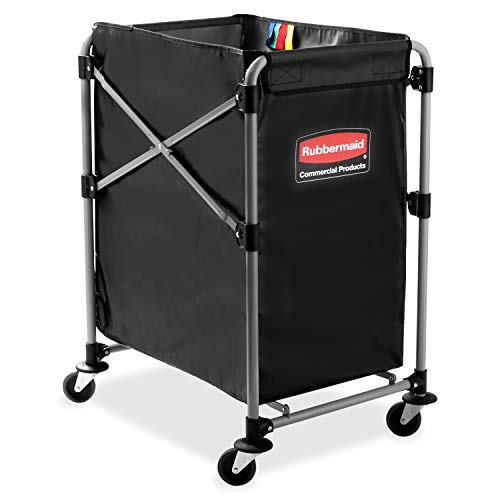 Rubbermaid Commercial Products, Collapsible X Cart, Black, Steel 4 Bushel Bin, Commercial Laundry Cart with Wheels for Hotel/Nursing Home/Home/College Easily Move Laundry/Supplies/Groceries