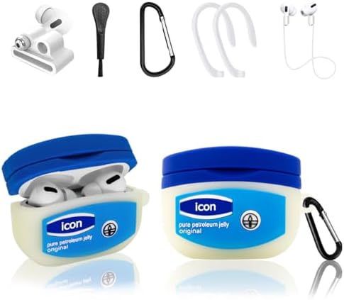 WQNIDE Blue Bottle Case,6in1 Accessories Set Silicone Protective Cover,Cute 3D Fashion Fun Character Design,with Keychain Kids Women Men for Airpods Pro Case -2019 (Vaselin)