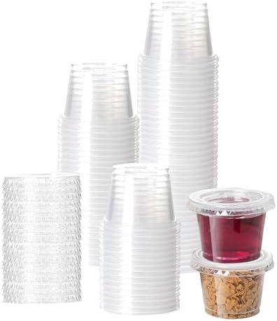 300Sets 1oz Disposable Plastic Portion Cups with Lids, Small Mini Sauce Cups for Portion Control, Salad Dressing Cups, Airtight and Stackable Condiment Cups for Thanksgiving, Christmas
