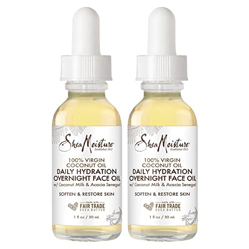 SheaMoisture Coconut Oil for Face - Daily Hydration Overnight Face Oil with Coconut Milk & Acacia Senegal, Argan Oil for Skin, Organic Shea Butter, Hydrating Face Oil, Vitamin E, 1 Oz (Pack of 2)