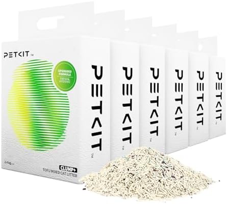 PETKIT Upgraded Clump+ Tofu Mixed Cat Litter, Water Flushable,Ultra Absorbent and Fast Drying, 100% Natural Ingredients Clumping Litter, Dust-Free Low Tracking Bentonite Litter (5.2lb×6bags)