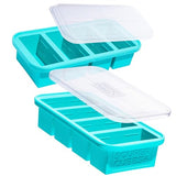 Souper Cubes 1 Cup Silicone Freezer Molds With Lids - Easy Meal Prep Container and Kitchen Storage Solution - Silicone Molds for Food, Soup, Smoothie Storage and More - Aqua - 2-Pack