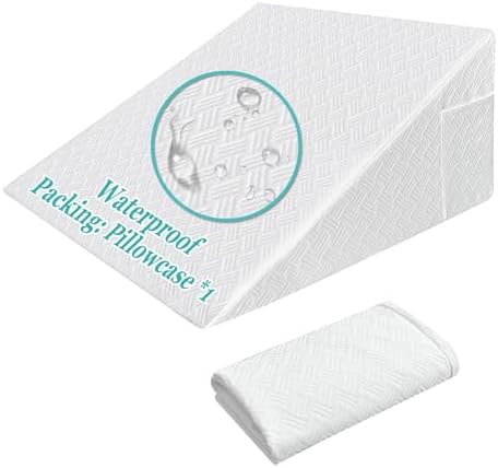 Wedge Pillow Case Cover 25x24x12 Bed Wedge Pillowcase Triangle Incline Wedge Pillow Covers for Sleeping Waterproof Pillow Cases Protector with Zipper & Pocket (Waterproof Cover Only)