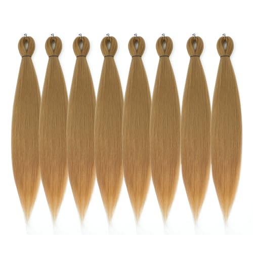 Pre-stretched Braiding Hair - 22 Inch 8 Packs Blonde Long Braiding Hair For Twist or Box Braids, Yaki Texture Hot Water Setting Synthetic Braiding Hair Extensions (22 Inch, #27-8P)