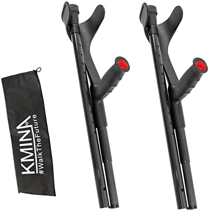 KMINA PRO - Folding Carbon Fiber Crutches (x2 Unit, Open Cuff), Adjustable Forearm Crutches for Adults - Made in Europe