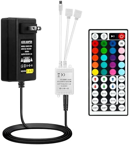 Yiliaw 44 Keys IR Remote Controller Kit - Includes Wireless Rectifier Control Box and DC 24V 3A Power Supply Adapter - Replacement Control for SMD 5050 3528 2835 RGB LED Strip Lights