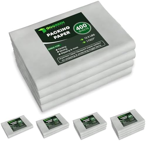 Packing Paper for Moving - 400 Newsprint Paper Sheets for packing supplies -12.5lb - 17" x 27" Moving Supplies Packing paper for Dishes and Glasses - Made in USA