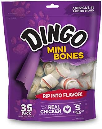 Dingo Mini Bones, Rawhide For Dogs, Made With Real Chicken, Treat Your Small Dog to a Rawhide Chew, 35 Count