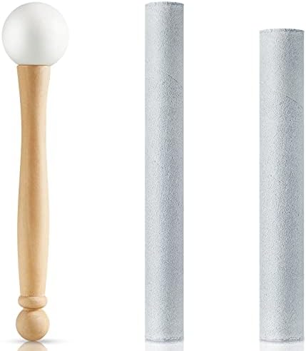 3 Pieces Crystal Singing Bowl Mallet Set, Include Thick Suede Striker Solid and Hollow Sound Bowl Stick, Crystal Singing Bowl Rubber Mallet with Wood Handle for Playing Bowl