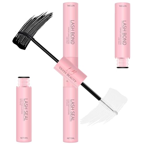 VEYESBEAUTY Lash Bond and Seal Waterproof 2 in 1 Cluster Lash Glue for Eyelash Extensions Long Lasting Strong Hold Individual Eyelash Glue for Self-Application at Home 5ml+5ml