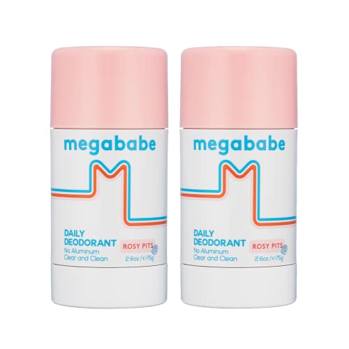 Megababe Daily Deodorant - Rosy Pits | 72 hour Odor Protection | Aluminum-Free, Clear & Clean | 2.6 oz - 2 Pack