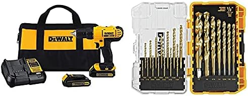 DEWALT 20V Max Cordless Drill/Driver Kit (DCD771C2) and 21-Piece Titanium Nitride Drill Bit Set
