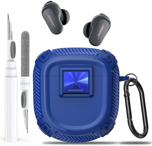 for New Bose QuietComfort Earbuds II (2022) / Ultra (2023) Case Cover with Lock Clip&Cleaner kit Pen, Rugged Shockproof Protective Hard Skin with Carabiner Men Women for Bose QC 2 - Blue